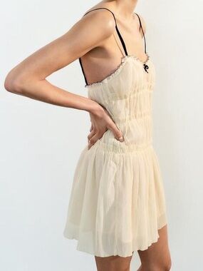 Zara Butter Yellow Mini Dress With Coquette Bow - Size XS - Summer Dress